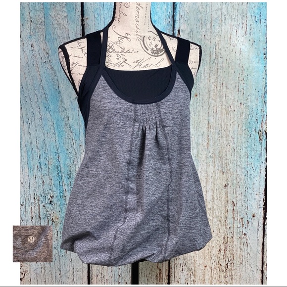 SOLD LULULEMON Static Gray Black Awareness Bubble Tank - Picture 2 of 12